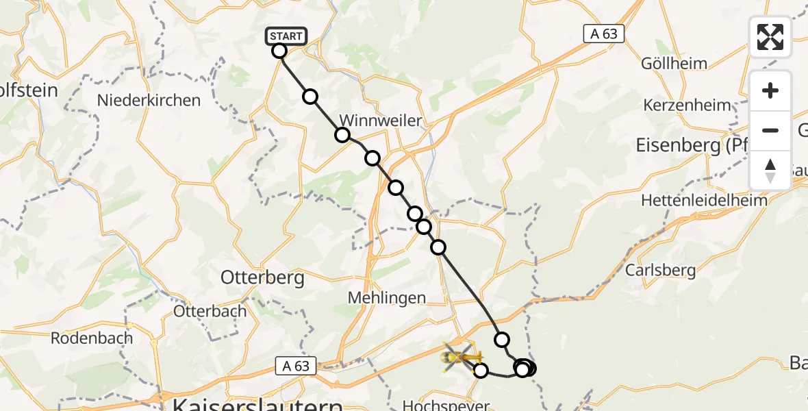 Flugroute Rettungshubschrauber Rockenhausen - Fischbach, 23 August 2026, 12:05