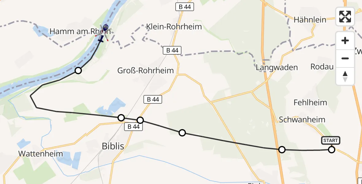 Flugroute Polizeihubschrauber Bensheimer Stadtwiesen Flugplatz - Groß-Rohrheim, 23 August 2026, 12:11