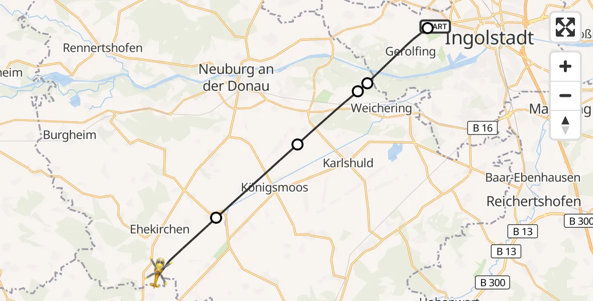 Flugroute Rettungshubschrauber Ingolstadt Hospital - Ehekirchen, 23 August 2026, 12:17