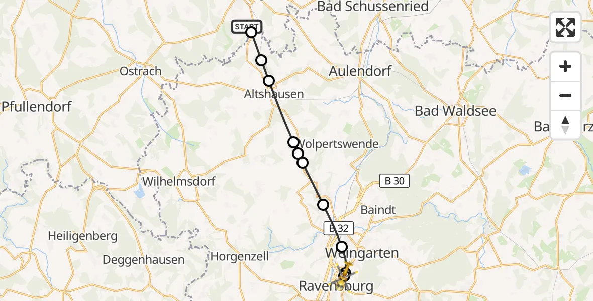 Flugroute Rettungshubschrauber Bad Saulgau - Sankt Elisabeth Hospital, 23 August 2026, 12:20