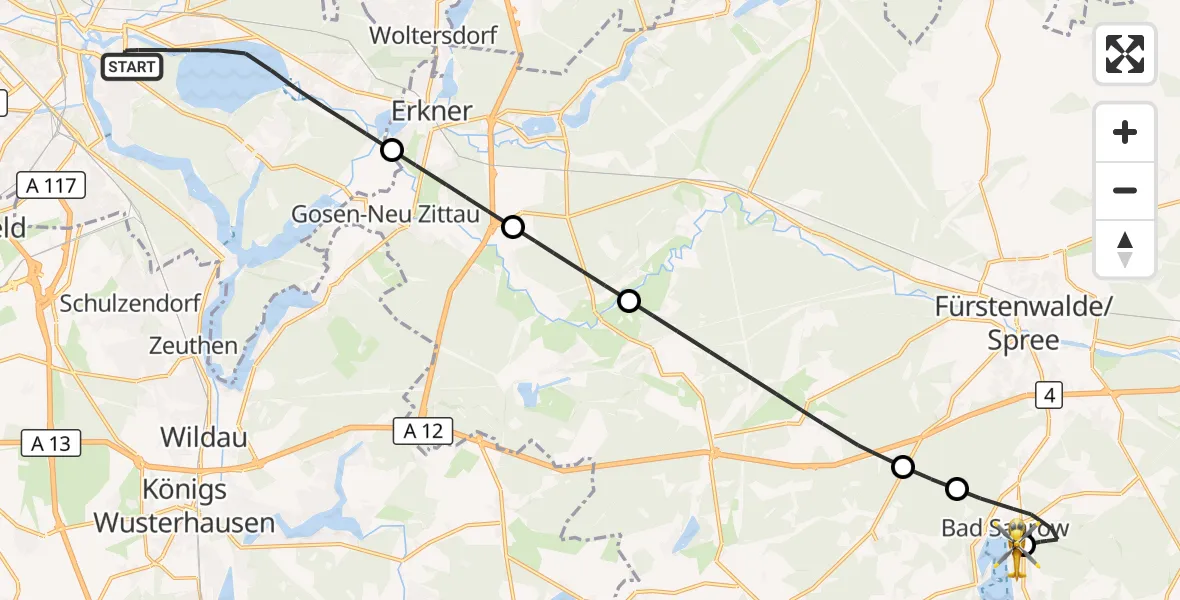 Flugroute Rettungshubschrauber Berlin - Bad Saarow Hospital, 23 August 2026, 12:22