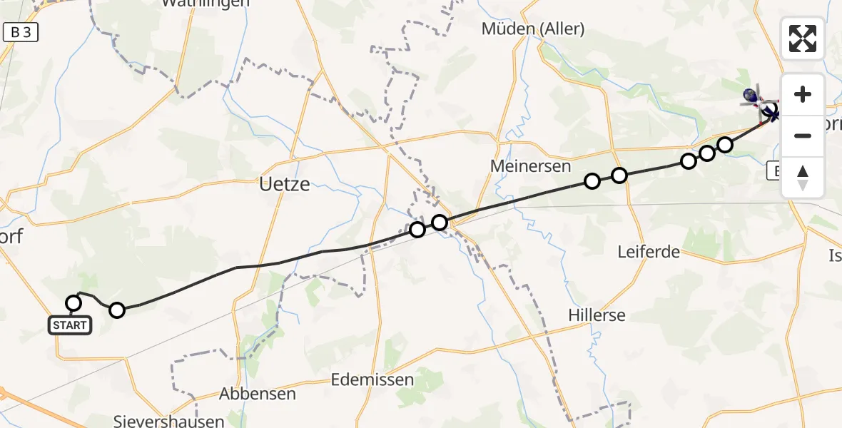 Flugroute Polizeihubschrauber Lehrte - Gifhorn Bundespolizei Hubschrauberlandeplatz, 23 August 2026, 12:33