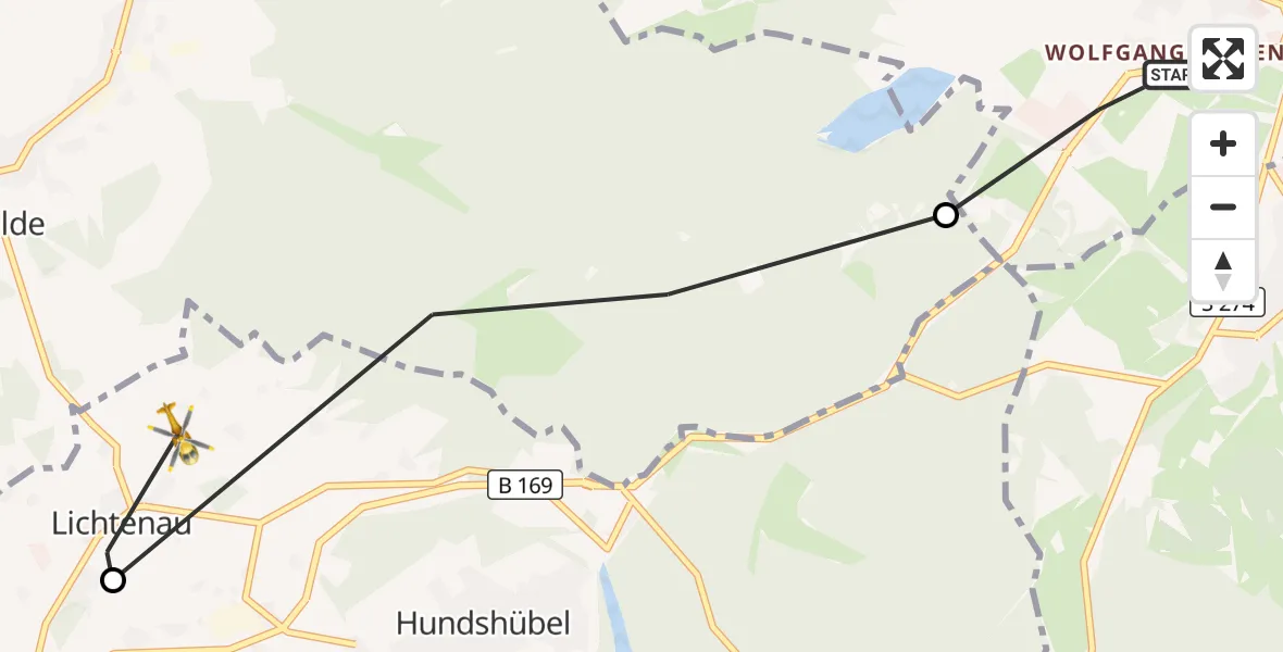 Flugroute Rettungshubschrauber Schneeberg - Stützengrün, 23 August 2026, 12:35
