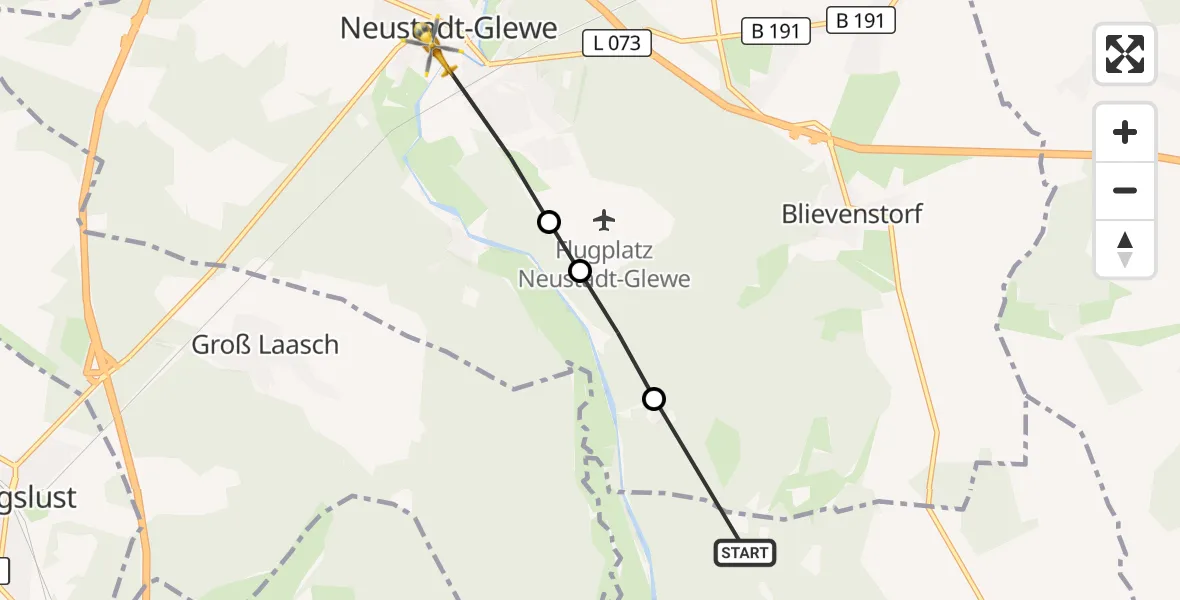 Flugroute Rettungshubschrauber Muchow - Neustadt-Glewe, 23 August 2026, 12:44