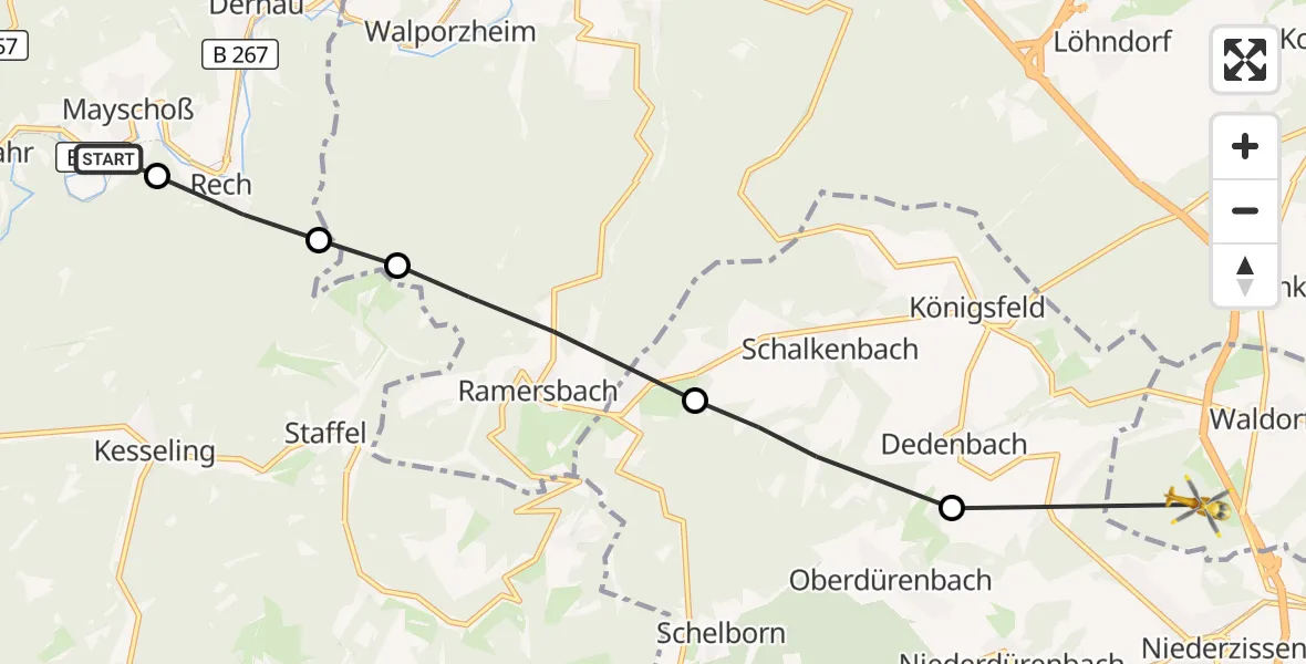 Flugroute Ambulanzhubschrauber Mayschoß - Waldorf, 23 August 2026, 12:54