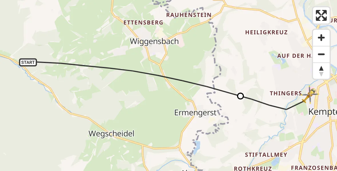 Flugroute Rettungshubschrauber Wiggensbach - Kempten (Allgäu), 23 August 2026, 13:05