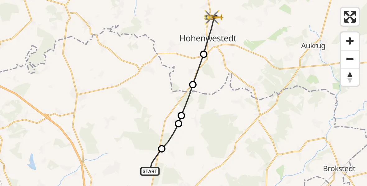 Flugroute Rettungshubschrauber Itzehoe Hungriger Wolf Flugplatz - Hohenwestedt, 23 August 2026, 13:09