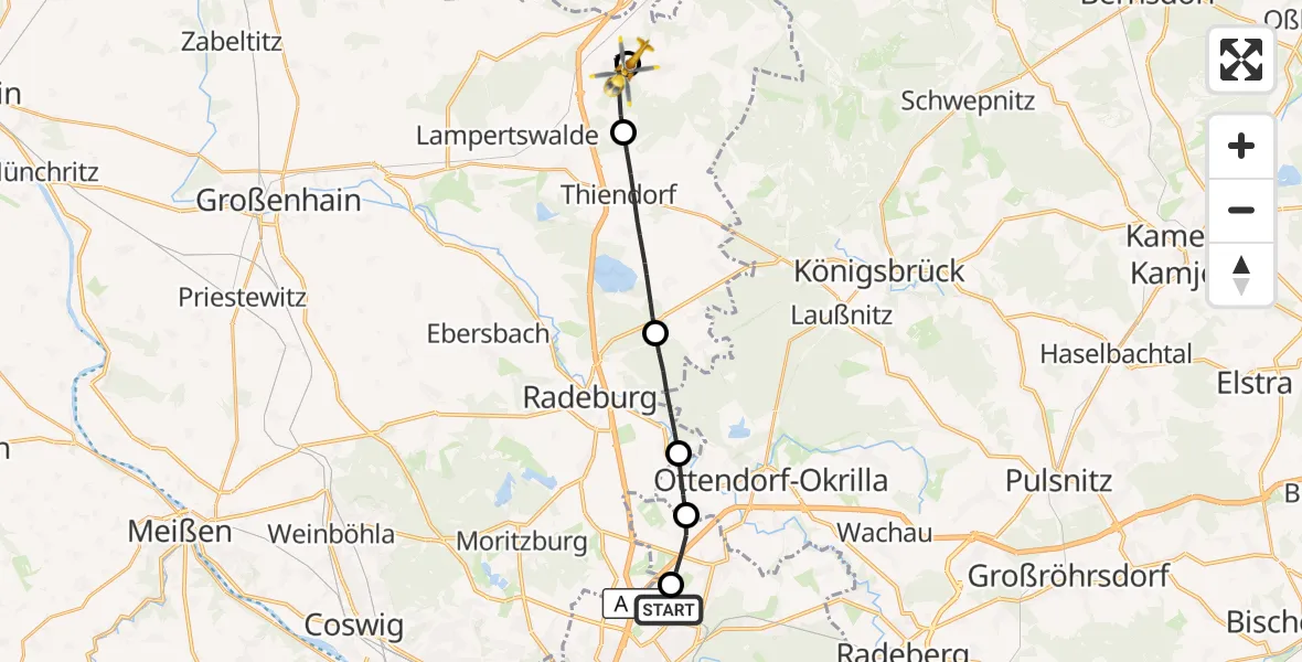Flugroute Rettungshubschrauber Dresden Bundespolizei Hubschrauberlandeplatz - Thiendorf, 23 August 2026, 13:16