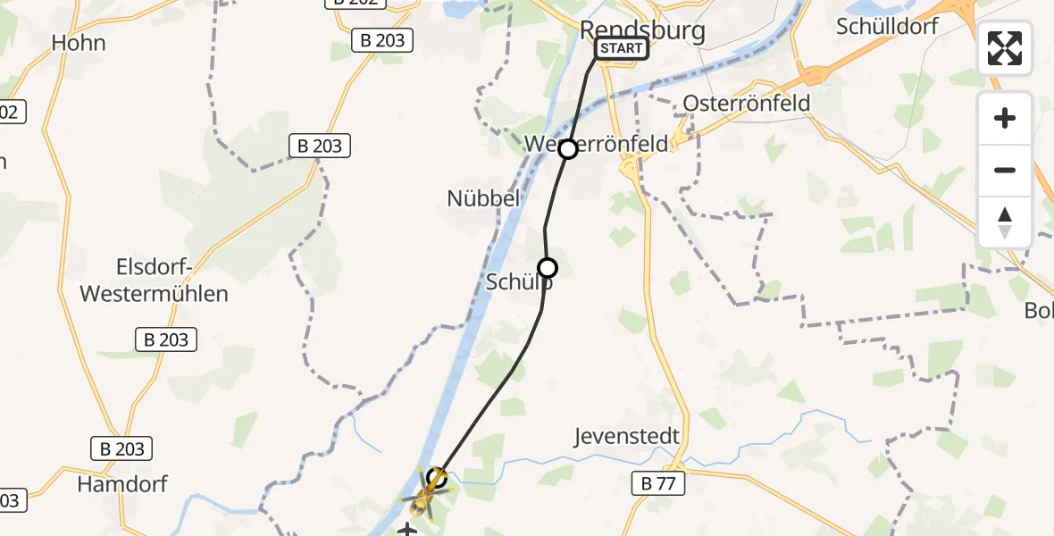 Flugroute Ambulanzhubschrauber Rendsburg - Hörsten, 23 August 2026, 13:17
