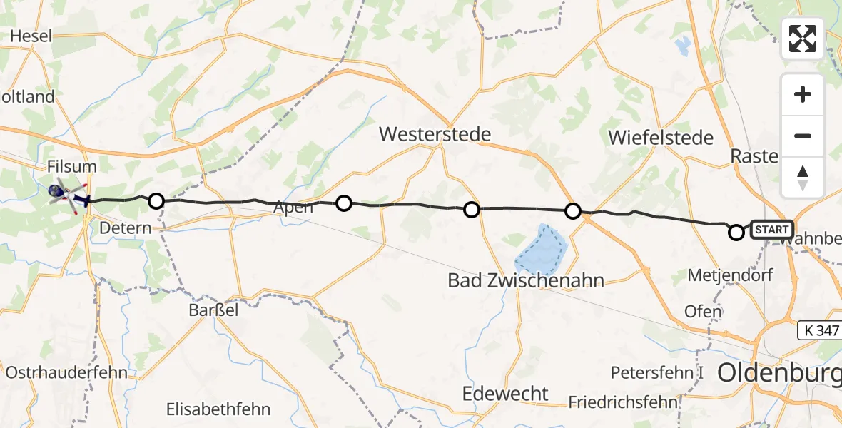 Flugroute Polizeihubschrauber Rastede - Filsum, 23 August 2026, 13:27