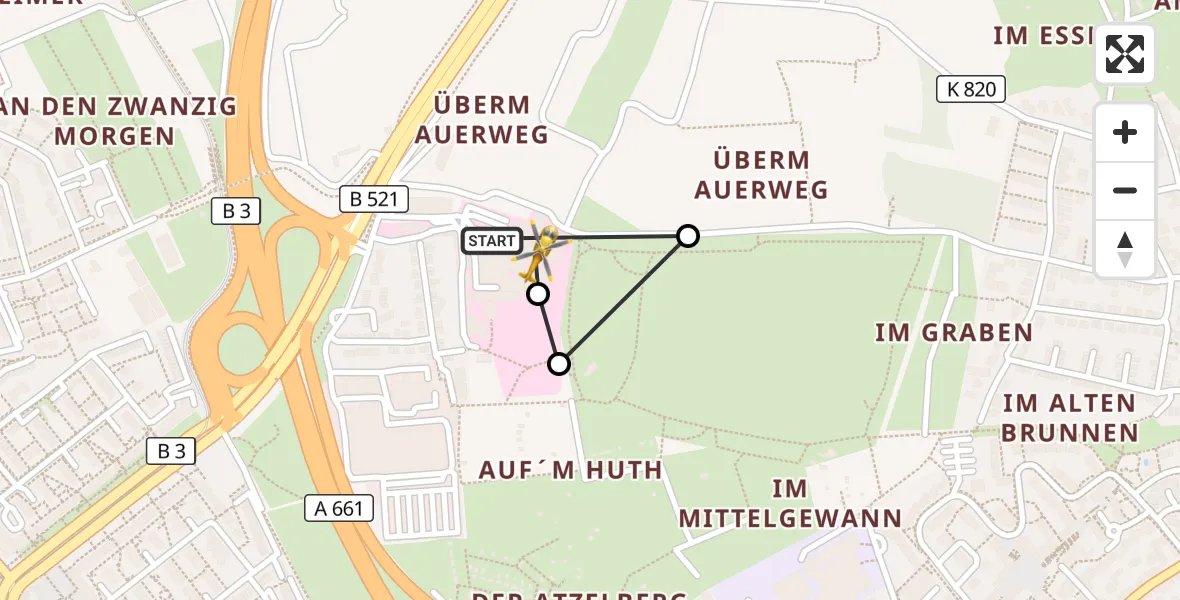 Flugroute Rettungshubschrauber Frankfurt am Main Accident Hospital Roof - Frankfurt am Main Accident Hospital Roof Helipad (CHX2), 23 August 2026, 13:32