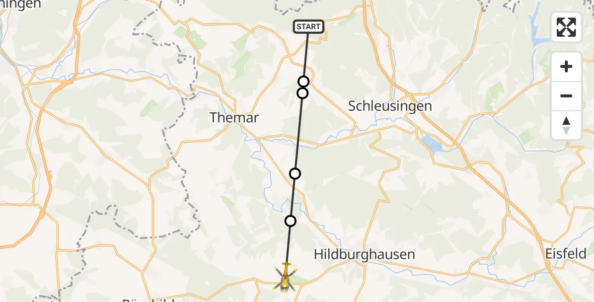 Flugroute Rettungshubschrauber Bischofrod - Hildburghausen, 23 August 2026, 13:33