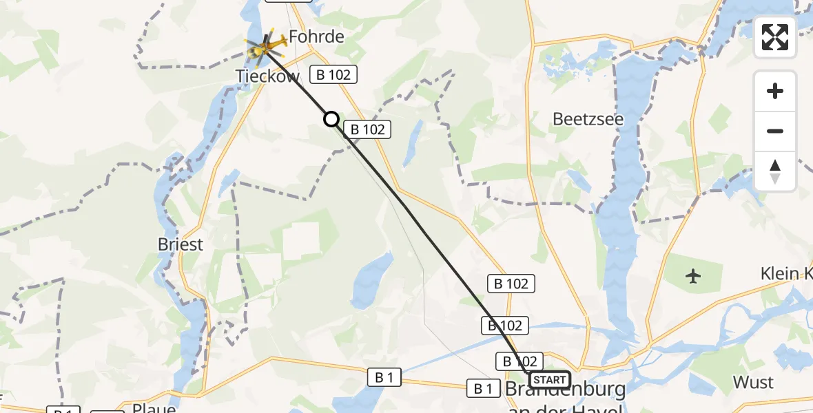 Flugroute Rettungshubschrauber Brandenburg an der Havel - Havelsee, 23 August 2026, 13:49