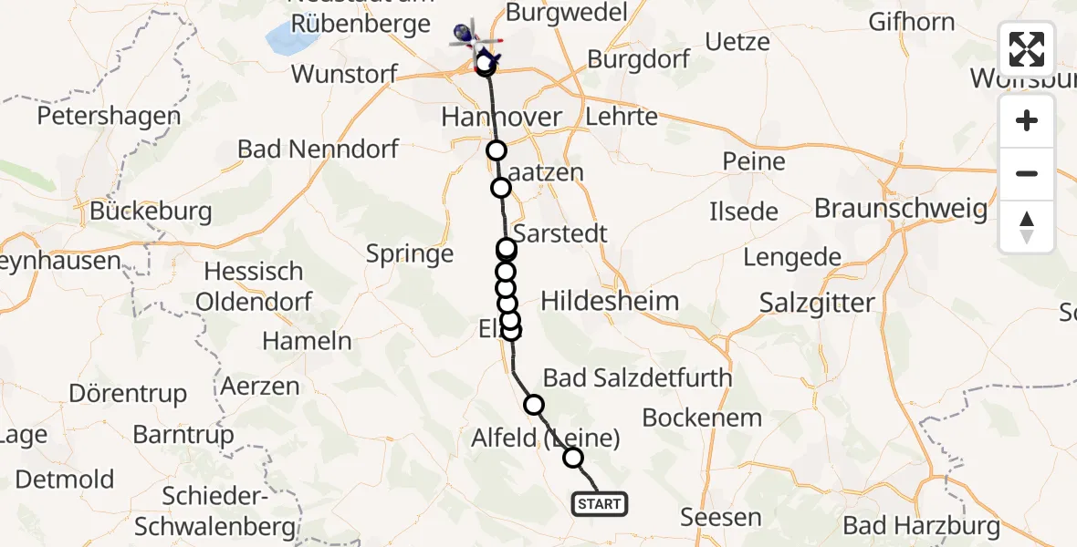 Flugroute Polizeihubschrauber Freden (Leine) - Flughafen Hannover, 23 August 2026, 13:49