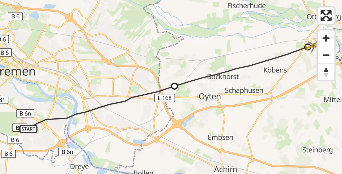Flugroute Rettungshubschrauber Bremen - Ottersberg, 23 August 2026, 13:55