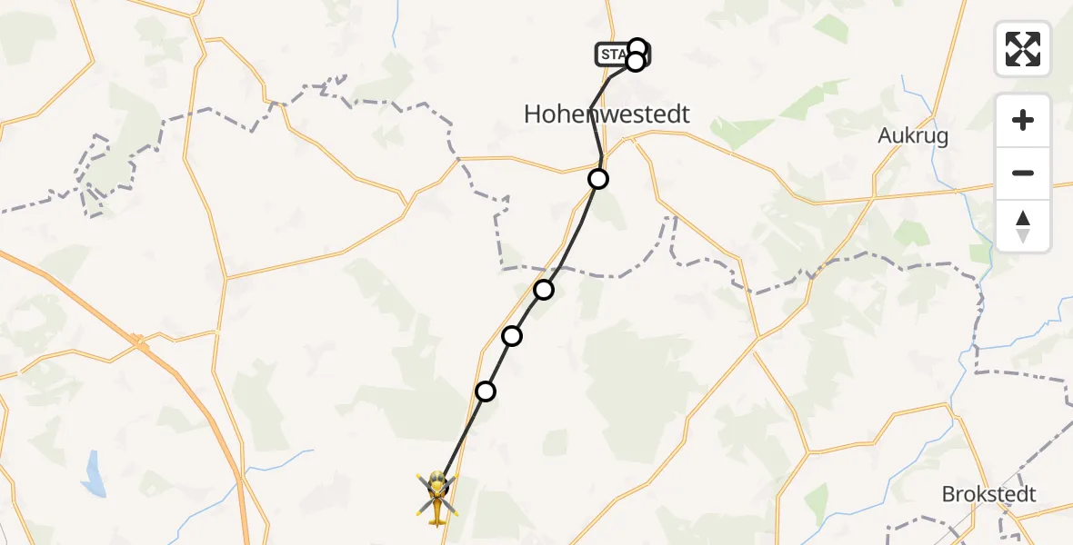 Flugroute Rettungshubschrauber Hohenwestedt - Itzehoe Hungriger Wolf Flugplatz, 23 August 2026, 13:56