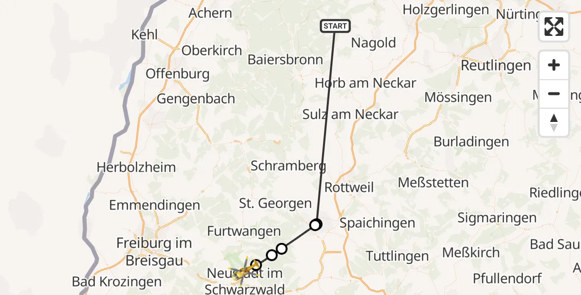 Flugroute Ambulanzhubschrauber Altensteig - Titisee-Neustadt, 23 August 2026, 13:57