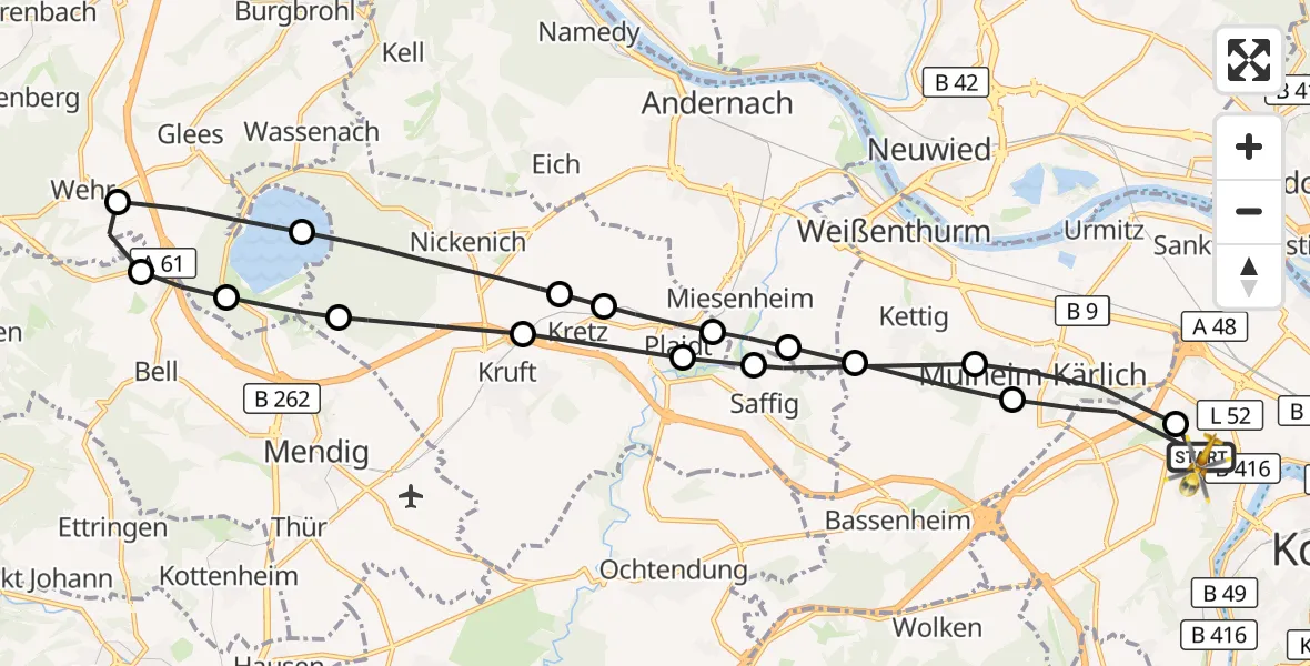 Flugroute Rettungshubschrauber Koblenz - Koblenz, 23 August 2026, 13:59