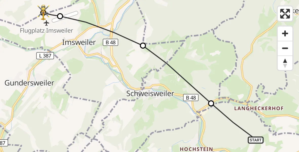 Flugroute Rettungshubschrauber Winnweiler - Rockenhausen, 23 August 2026, 14:03