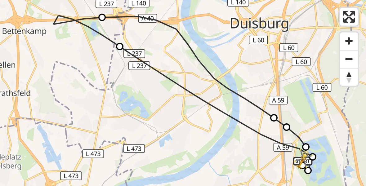 Flugroute Rettungshubschrauber Duisburg Air Rescue Hubschrauberlandeplatz (Christoph 9) - Duisburg Air Rescue Hubschrauberlandeplatz (Christoph 9), 23 August 2026, 14:12
