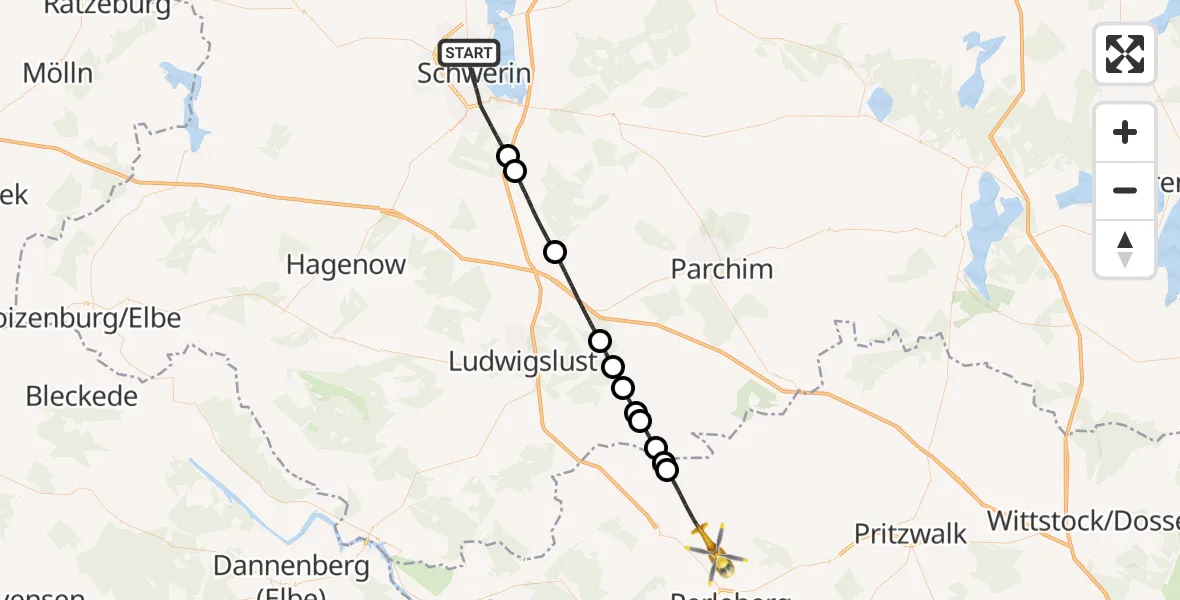 Flugroute Rettungshubschrauber Schwerin - Perleberg, 23 August 2026, 14:12