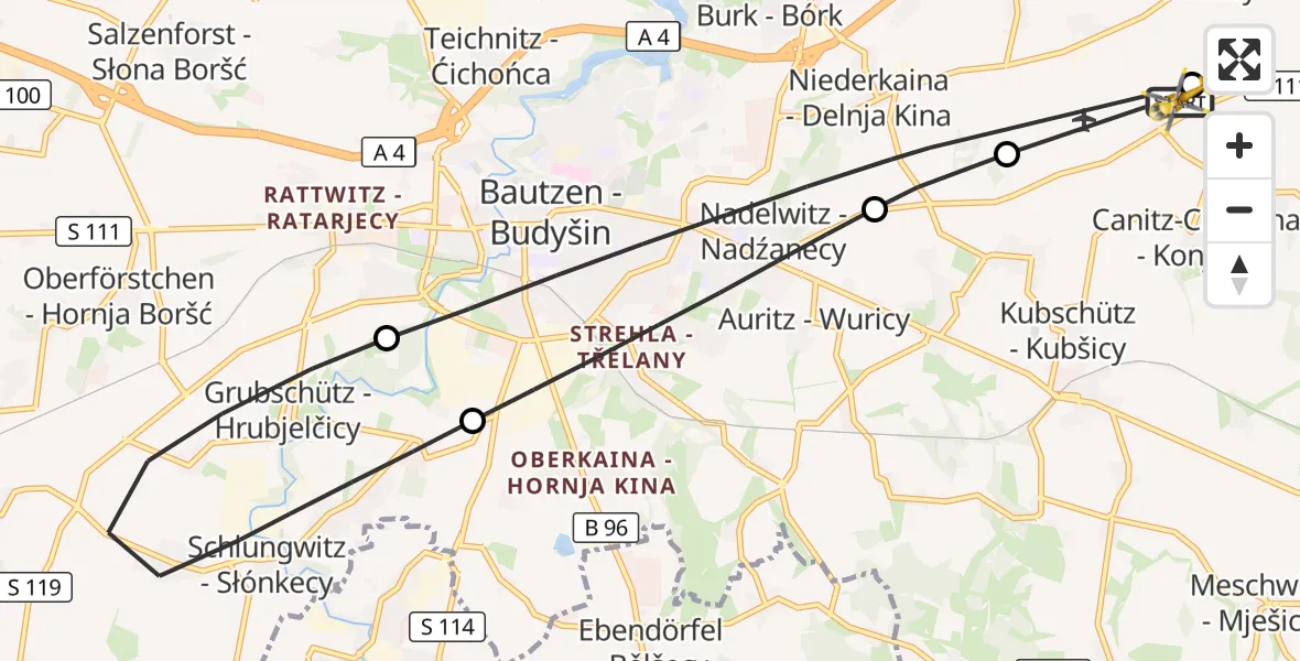Flugroute Rettungshubschrauber Bautzen Flugplatz - Bautzen Flugplatz, 23 August 2026, 14:13