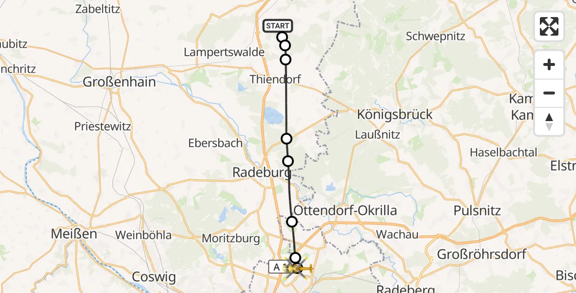 Flugroute Rettungshubschrauber Schönfeld - Dresden Bundespolizei Hubschrauberlandeplatz, 23 August 2026, 14:16