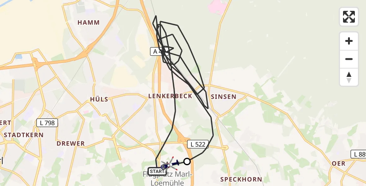 Flugroute Polizeihubschrauber Marl - Marl-Loemühle Flugplatz, 23 August 2026, 14:18