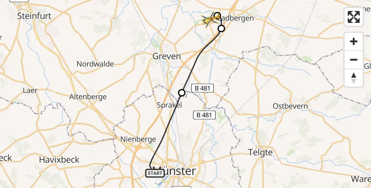 Flugroute Ambulanzhubschrauber Münster - Münster Osnabrück Flughafen, 23 August 2026, 14:22