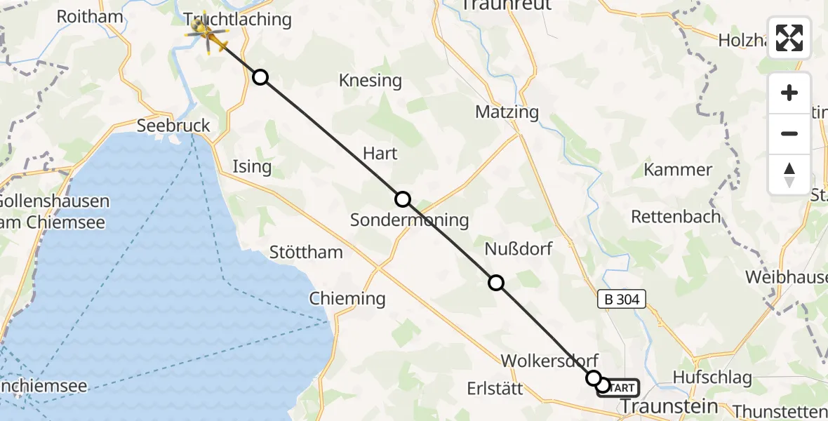 Flugroute Rettungshubschrauber Traunstein Hospital - Seeon-Seebruck, 23 August 2026, 14:24