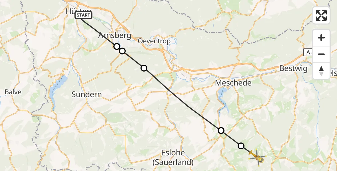 Flugroute Rettungshubschrauber Arnsberg - Schmallenberg, 23 August 2026, 14:26