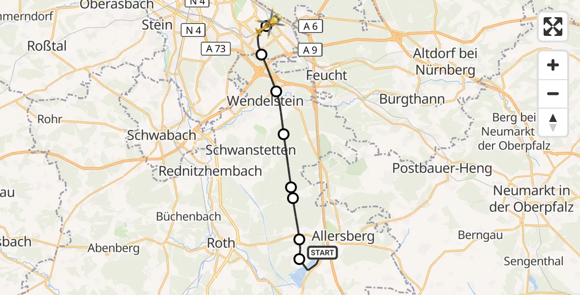 Flugroute Rettungshubschrauber Allersberg - Nürnberg South Hospital, 23 August 2026, 14:46