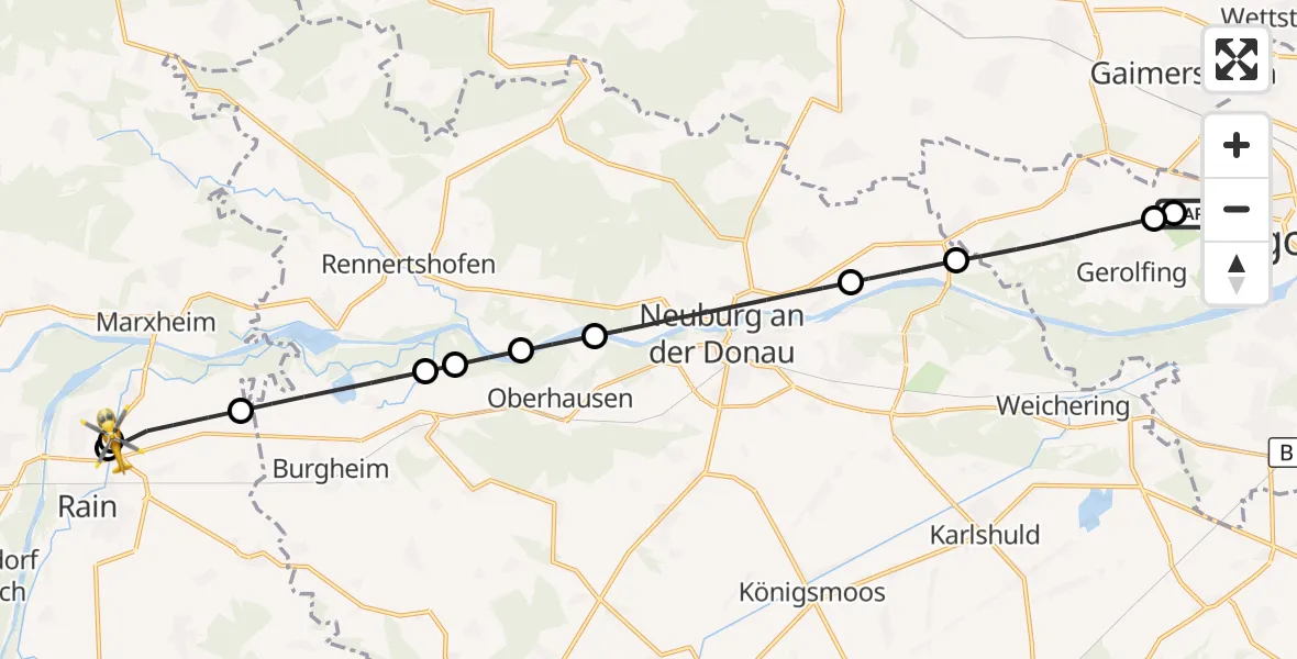Flugroute Rettungshubschrauber Ingolstadt Hospital - Rain, 23 August 2026, 14:47