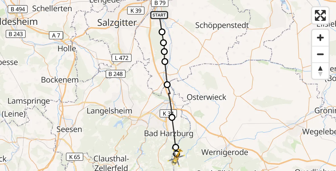 Flugroute Rettungshubschrauber Wolfenbüttel - Wernigerode, 23 August 2026, 14:47
