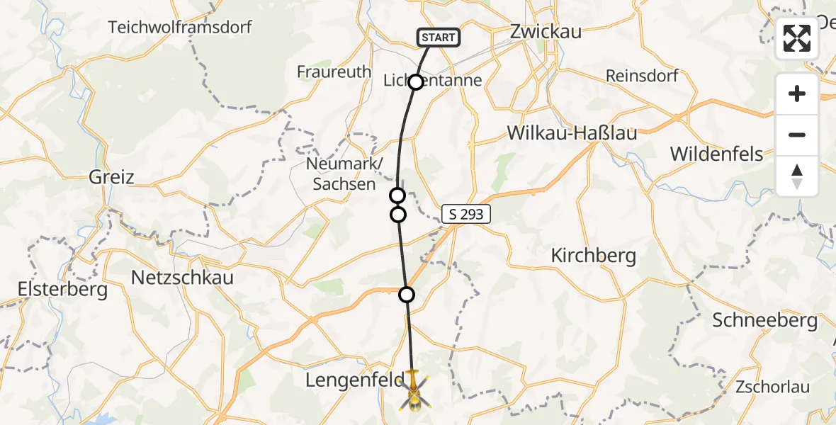 Flugroute Rettungshubschrauber Werdau - Lengenfeld, 23 August 2026, 14:51