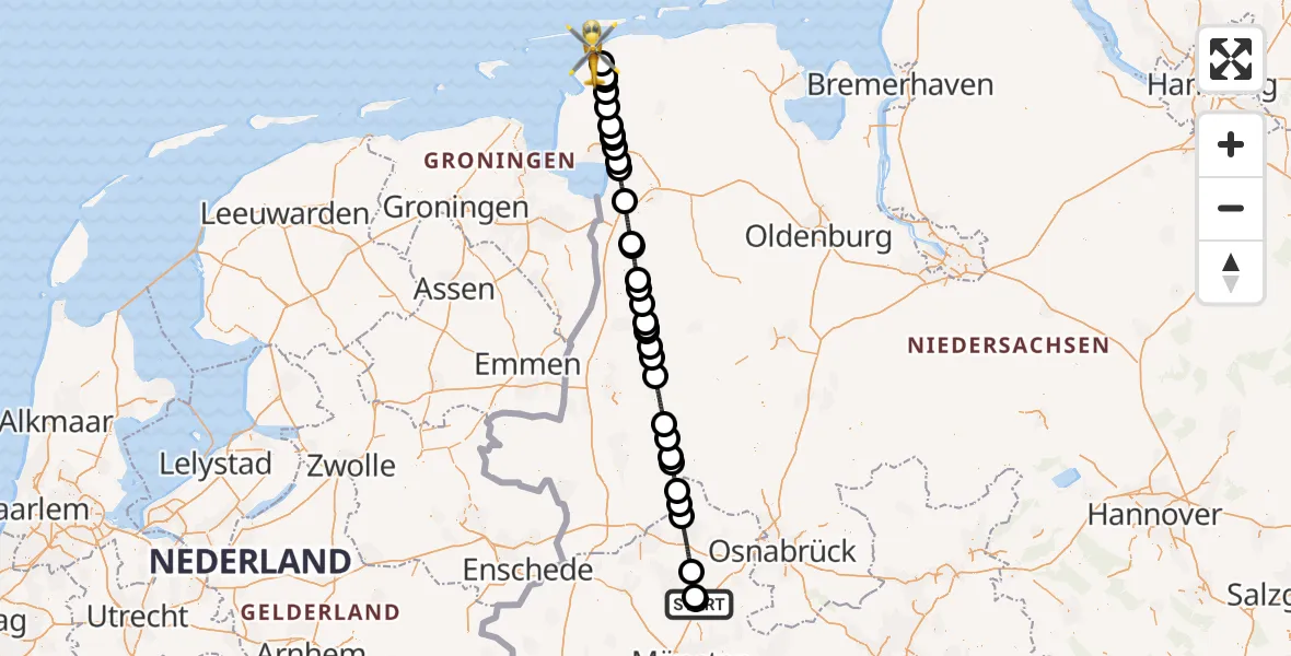 Flugroute Ambulanzhubschrauber Münster Osnabrück Flughafen - Norden, 23 August 2026, 14:52
