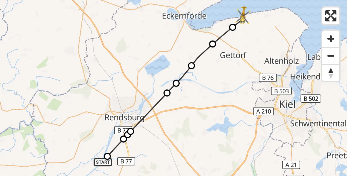 Flugroute Ambulanzhubschrauber Hörsten - Noer, 23 August 2026, 14:55
