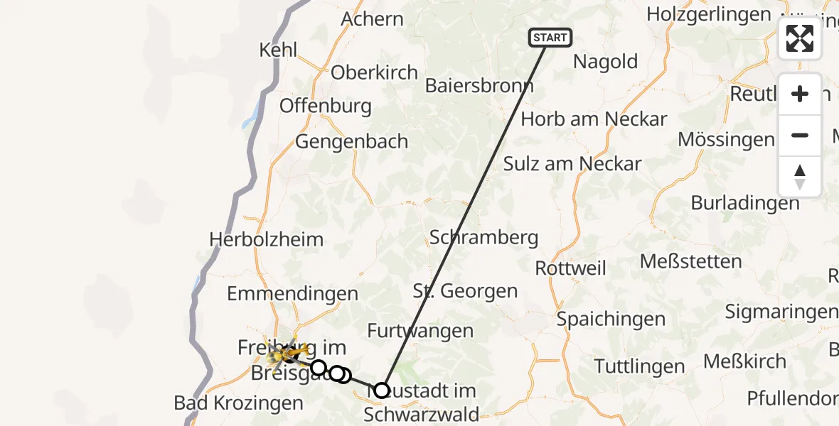 Flugroute Ambulanzhubschrauber Altensteig - Freiburg University Hospital Heliport 1, 23 August 2026, 15:00