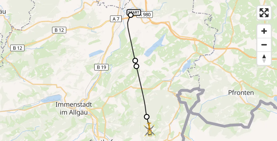 Flugroute Rettungshubschrauber Kempten-Durach Flugplatz - Bad Hindelang, 23 August 2026, 15:03