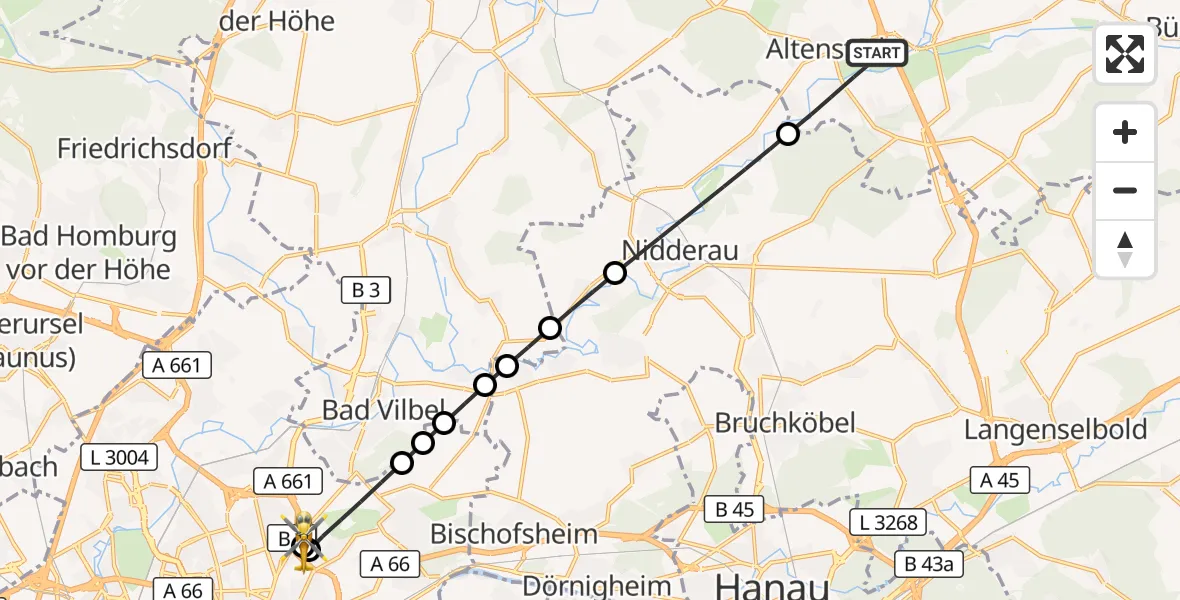 Flugroute Rettungshubschrauber Altenstadt - Frankfurt am Main Accident Hospital Roof, 23 August 2026, 15:05