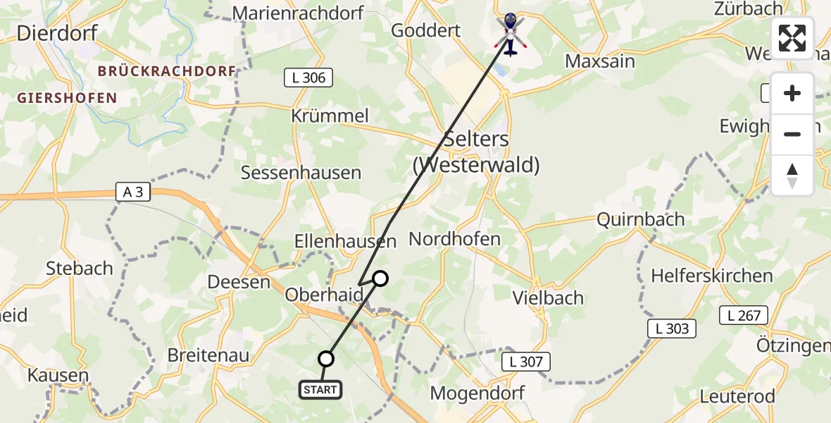 Flugroute Polizeihubschrauber Wittgert - Maxsain, 23 August 2026, 15:15