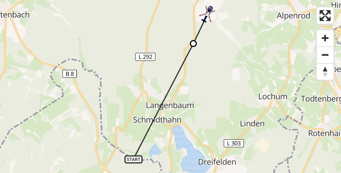 Flugroute Polizeihubschrauber Steinebach an der Wied - Gehlert, 23 August 2026, 15:19