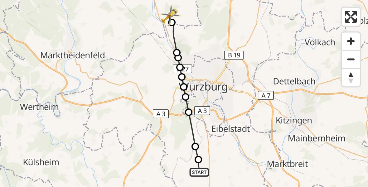 Flugroute Rettungshubschrauber Giebelstadt - Zellingen, 23 August 2026, 15:26