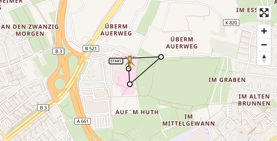 Flugroute Rettungshubschrauber Frankfurt am Main Accident Hospital Roof - Frankfurt am Main Accident Hospital Roof Helipad (CHX2), 23 August 2026, 15:37