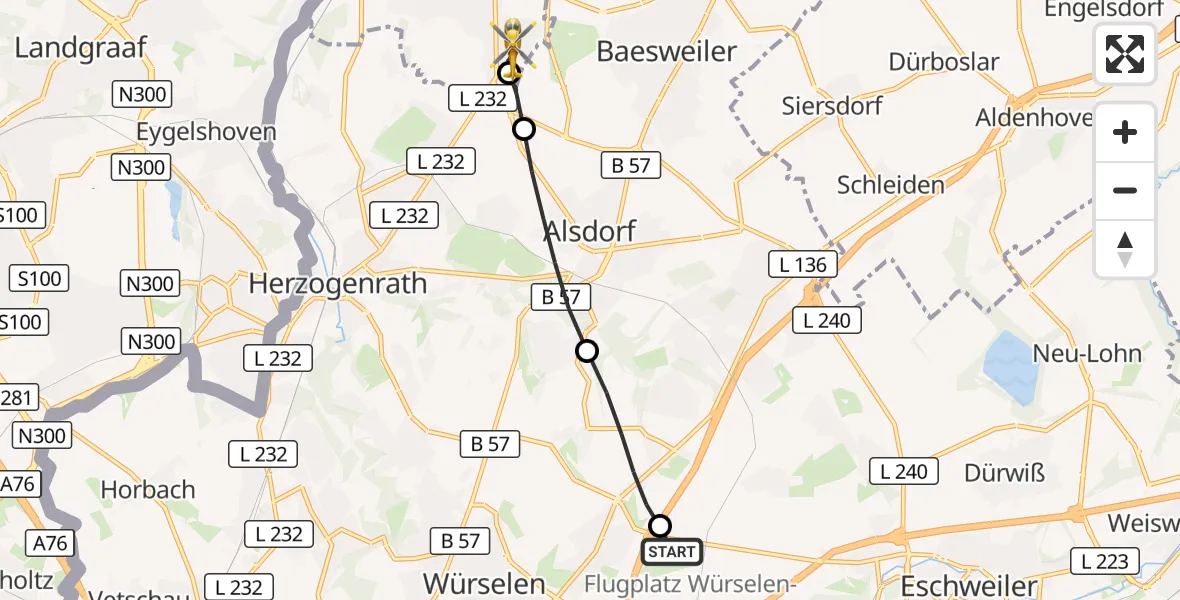 Flugroute Rettungshubschrauber Aachen-Merzbrück Flughafen - Übach-Palenberg, 23 August 2026, 15:38
