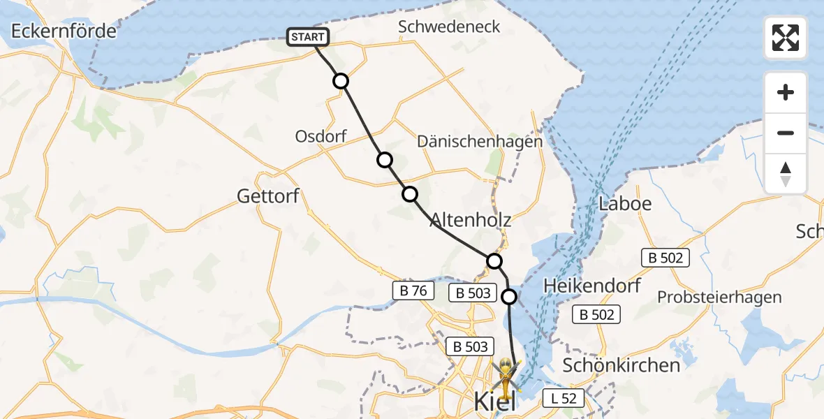 Flugroute Ambulanzhubschrauber Noer - Kiel, 23 August 2026, 15:47