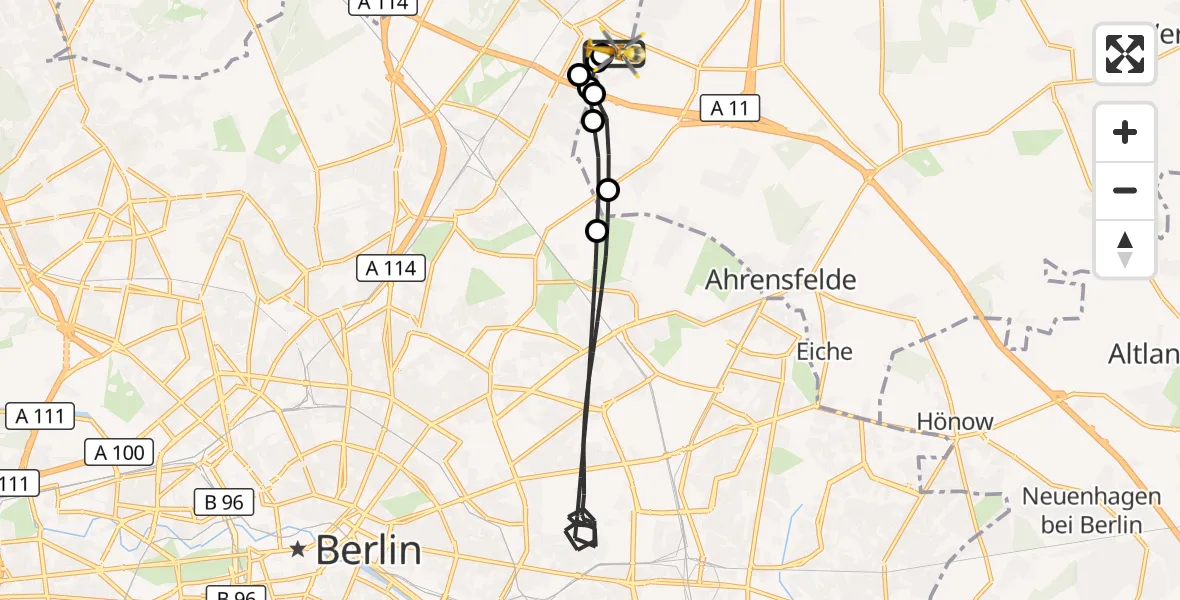 Flugroute Rettungshubschrauber Helios Clinic Berlin-Buch - Helios Clinic Berlin-Buch, 23 August 2026, 15:50