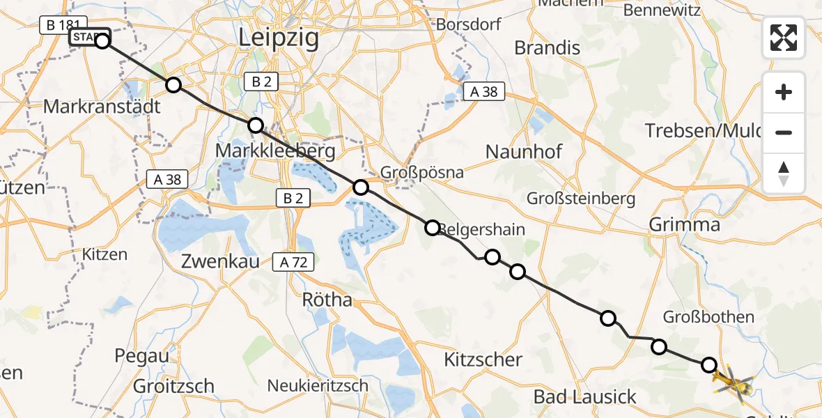 Flugroute Rettungshubschrauber Schkeuditz - Colditz, 23 August 2026, 15:52
