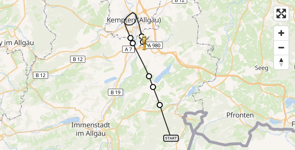 Flugroute Rettungshubschrauber Wertach - Kempten-Durach Flugplatz, 23 August 2026, 16:06