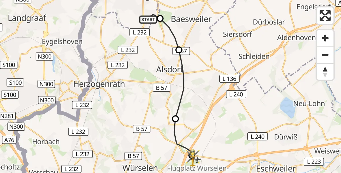 Flugroute Rettungshubschrauber Übach-Palenberg - Aachen-Merzbrück Flughafen, 23 August 2026, 16:21